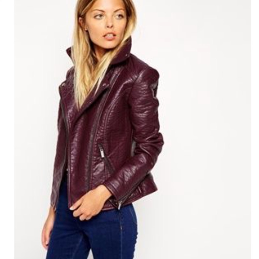 ASOS Textured Biker Jacket - Berry